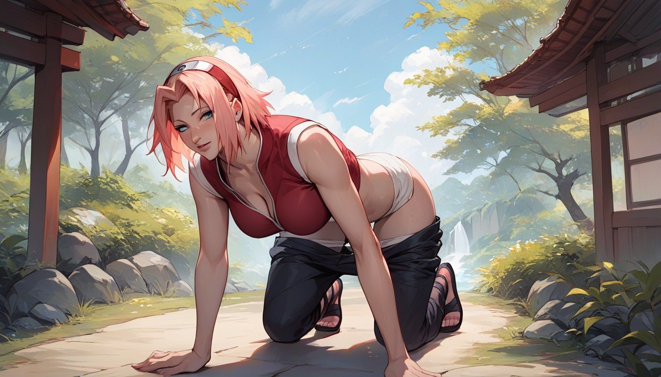 Rounded Breast, Standing With Pants Down, Haruno Sakura From Naruto Hentai AI Porn