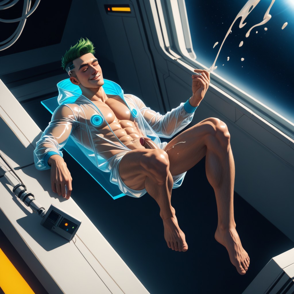 Man Floating, Naked, Human Organic Scrotum And Glans AI Gay Porn