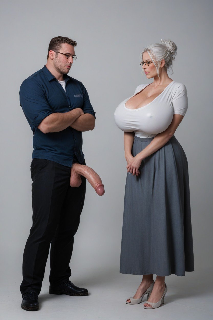 Fully Clothed, Tall Man With Hyper Massive Cock, Standing Shemale AI Porn