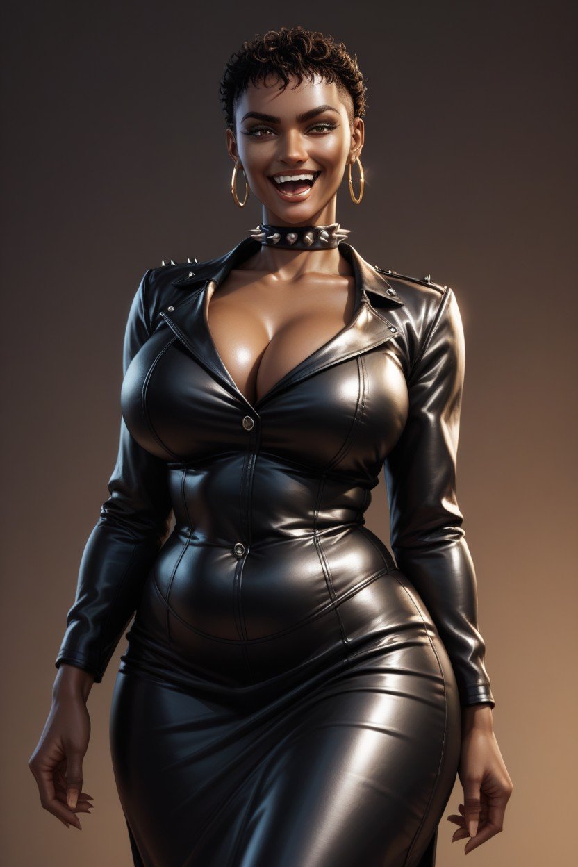 Hoop Earrings, Leather Suit, LaughingTransfrau KI-Porno