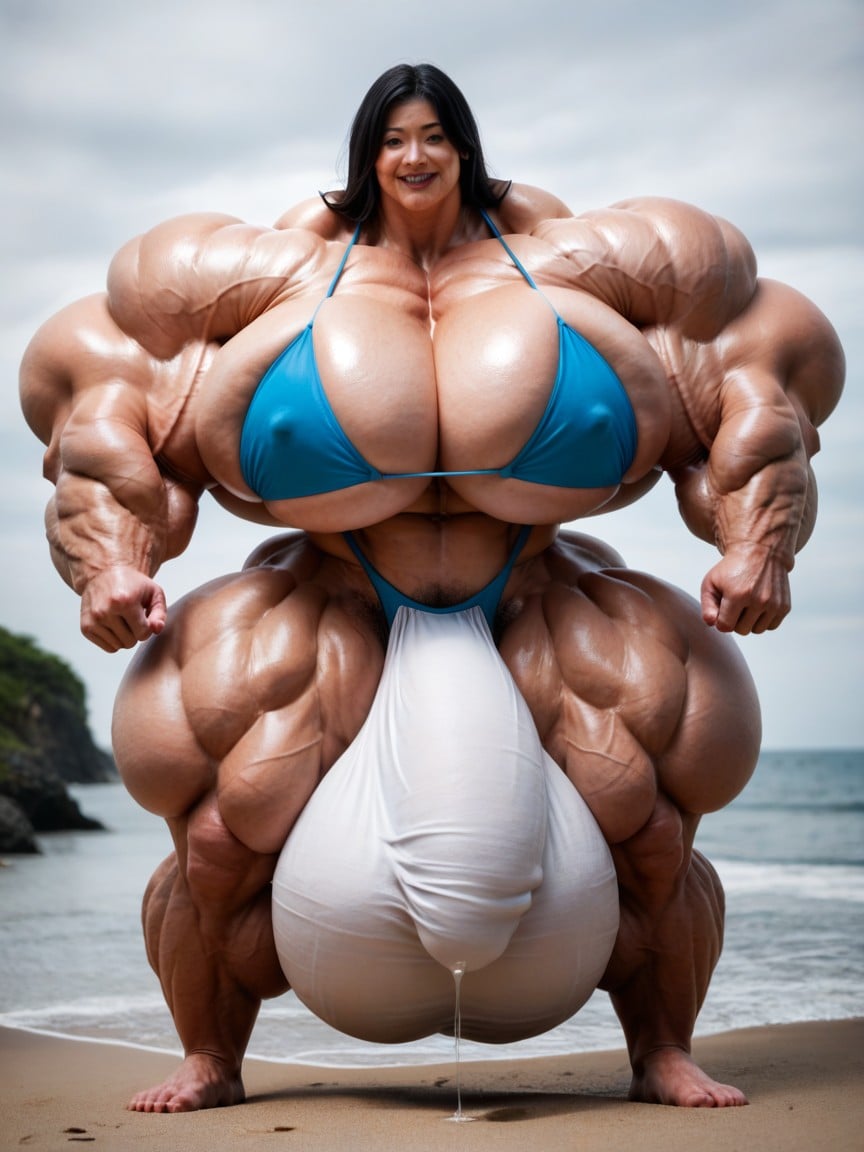 Hyper Gigantic Massive Testicles Bulge, Hyper Gigantic Massive Penis Bulge, Walking Shemale AI Porn
