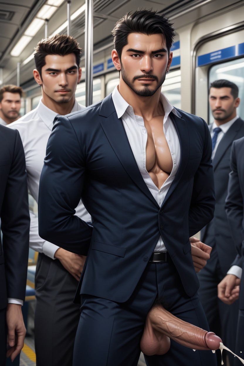 Heavy Cum On Face, Crowded Subway, 2 People AI Gay Porn