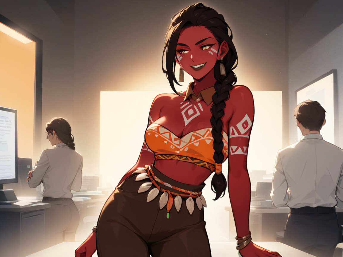 Brown Lipstick, Orange Tribal Body Paint, Afterimage Hentai AI Porn