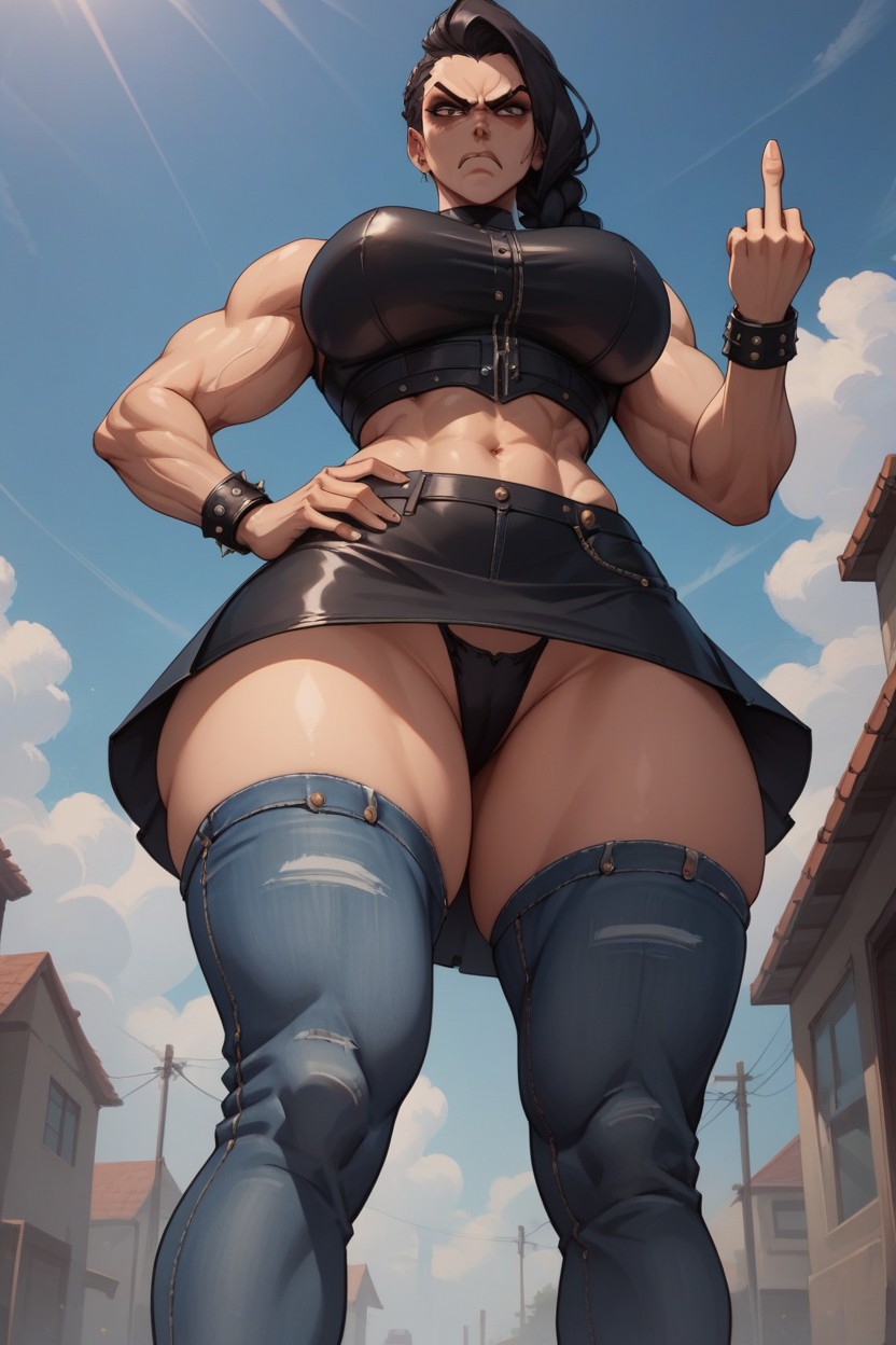 Jeans, Leather Armor, Angry AI Porn
