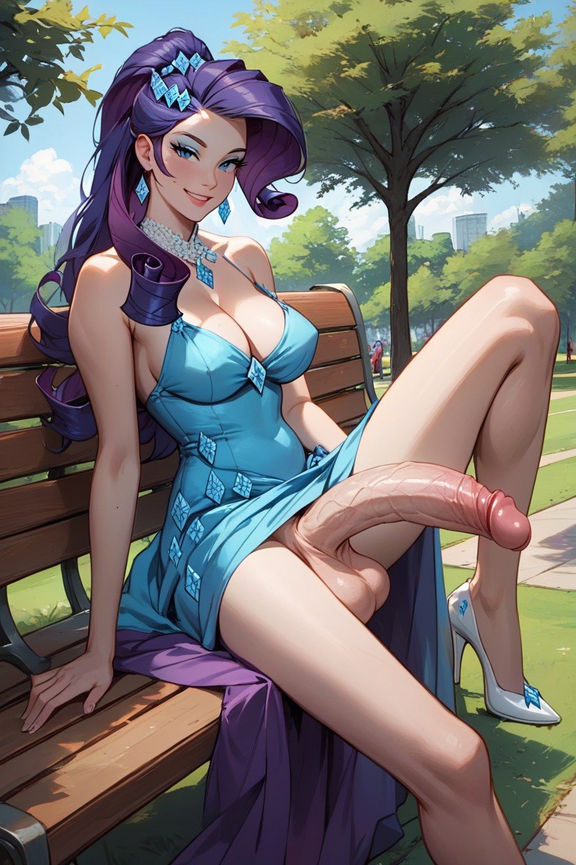 Futanari, Sitting On Park Bench, Side View Hentai AI Porn