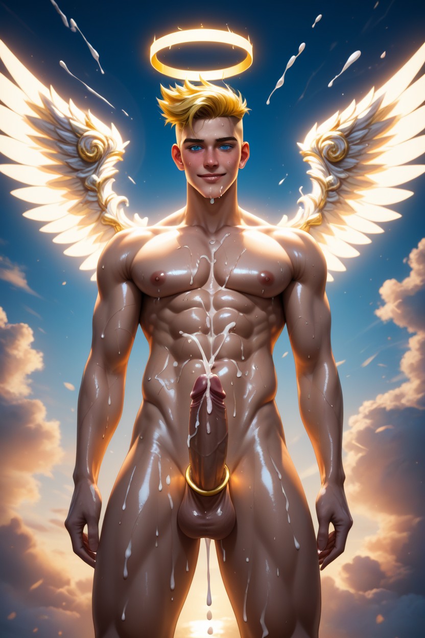 Glowing Yellow Cock Ring, Oiled Skin, Low Picopicos Schooll AI Gay Porn