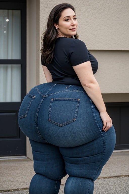 Wearing Black T Shirt, Supporting Ass With Hands, Wearing Dark Blue JeansPorno shemale IA