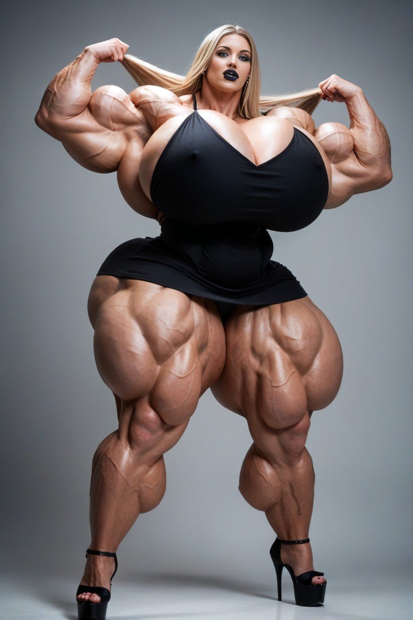 Large Spherical Breasts, Hyper Muscles, Hyper Massive Muscles Travesti IA Pornô