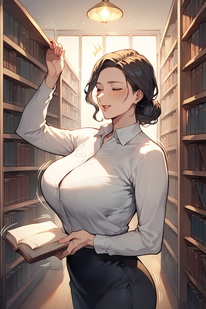 Camisa De Oficina, Biblioteca, Líneas De ReboteHentai IA