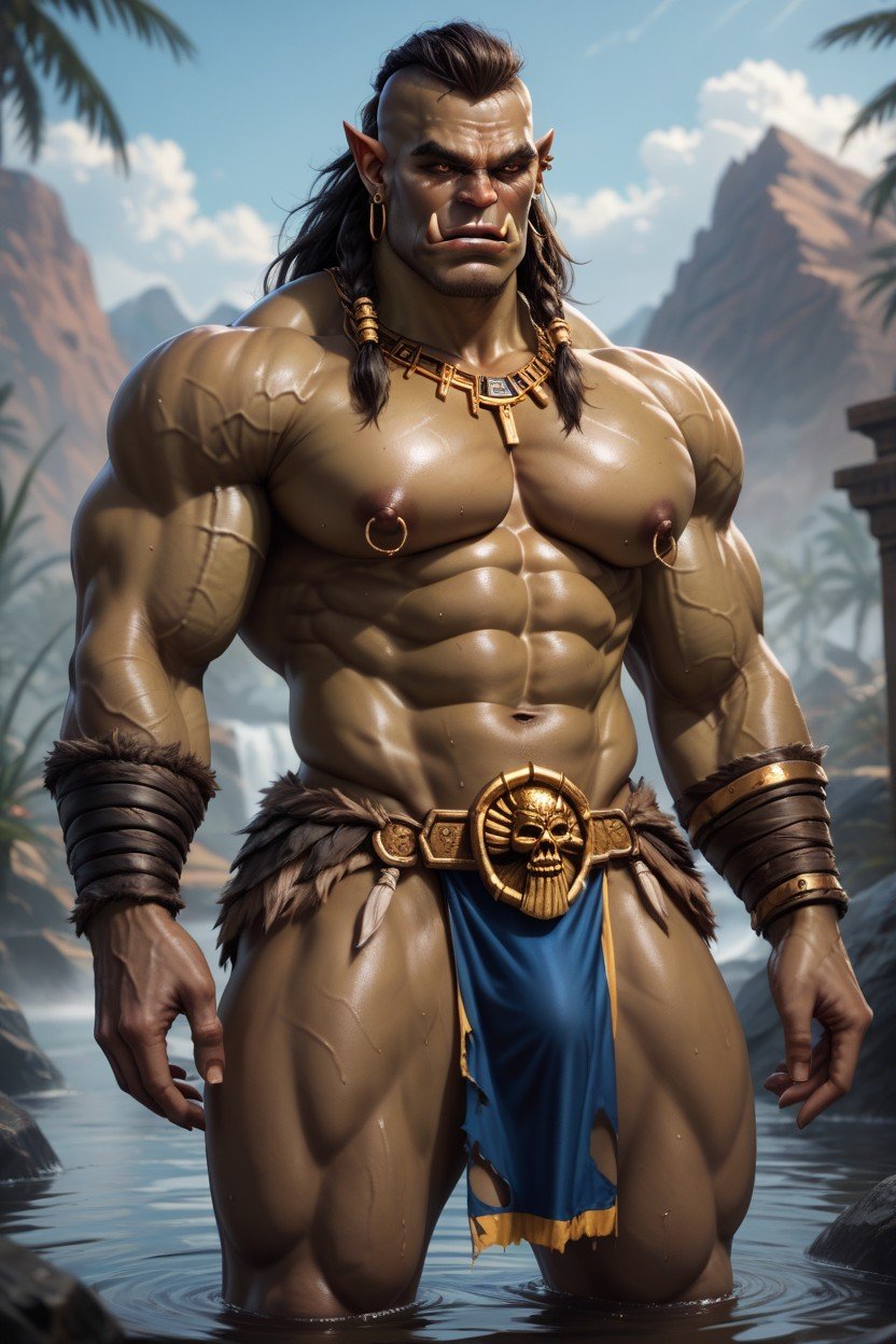 Massive Muscular Brown Orc Barbarian Warlord, No Hair, Extremely Thick Egyptian Goddess Farrah Soaking Wearing A Torn Loin Cloth Getting Fucked Violently From Behind In The Ass By Garrosh Hellscream From World Of WarcraftPorno shemale IA