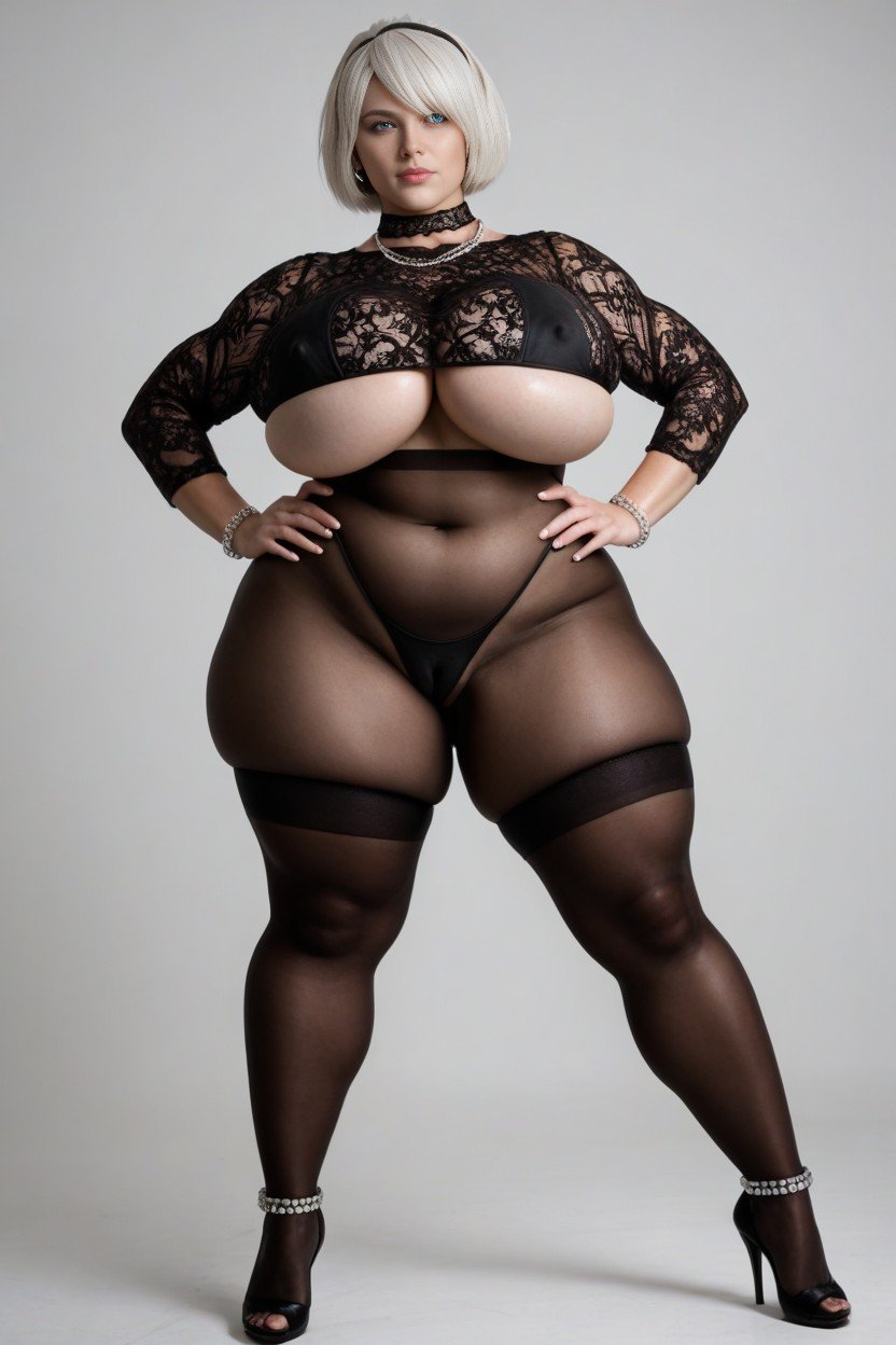 Puffy Fat Vagina, Posing With Legs Spread Wide Apart, Cheveux BlancsPorno IA transsexuelle