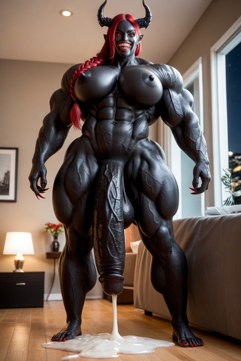 Toned Muscles, Black Cock Swollen To The Floor, VaginaニューハーフAIポルノ