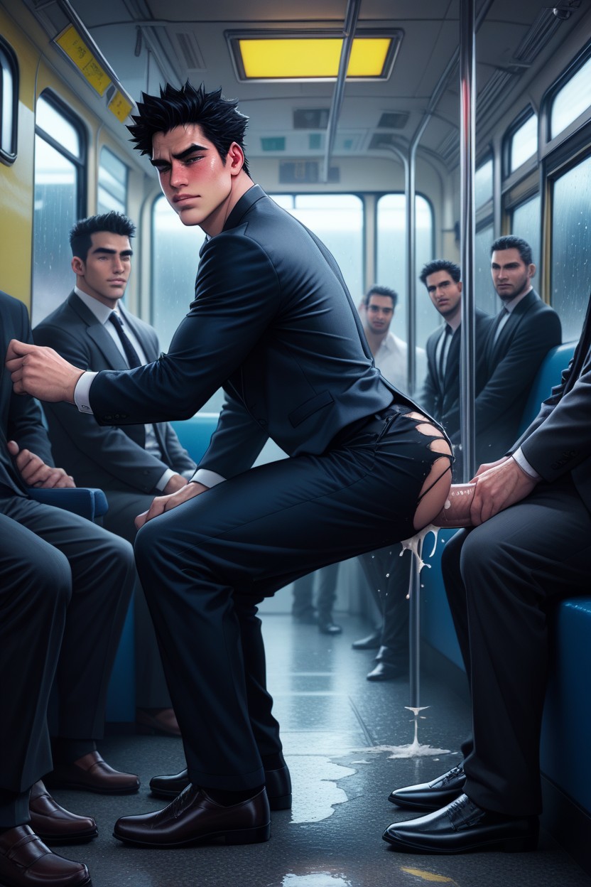 Crowded With Men, Torn Clothes, Alot Of Men AI Gay Porn