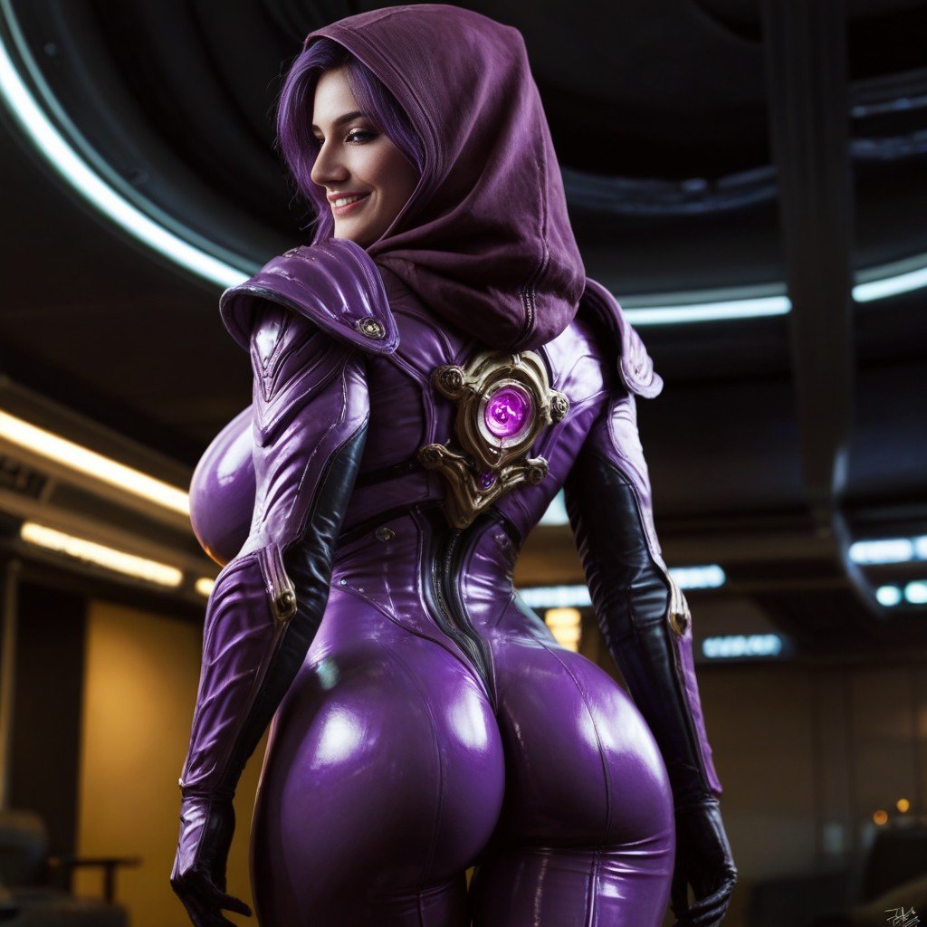 Spaceship, Purple Latex Bodysuit, Lean Body Shemale AI Porn