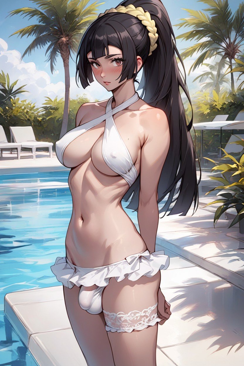 White Bikini, Brown Eyes, Poolside쉬메일 AI 포르노