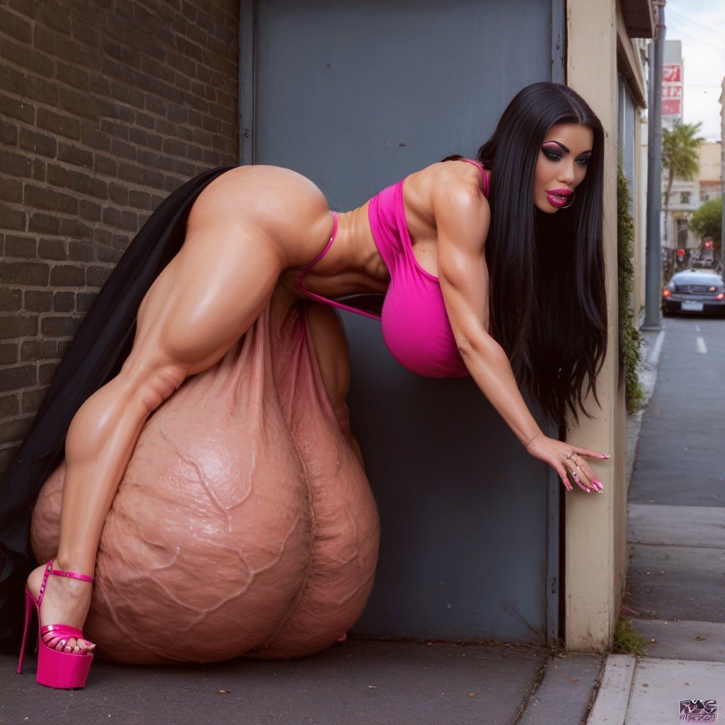 Bimbo, Hyper Gigantic Penis, Hyper Gigantic Balls Low Hanging Travesti IA Pornô