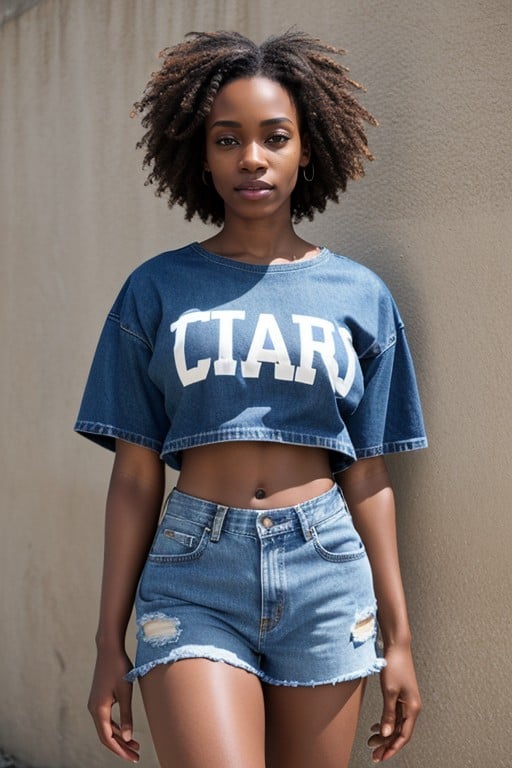 Afro (peau Claire), T-shirt Surdimensionné, Cul MoyenPorno IA transsexuelle