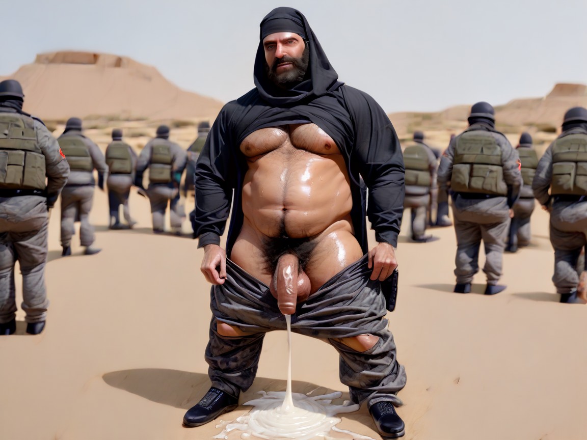 Camouflage, Hairy Pubes, Puddles Of Cum On The Ground 게이 AI 포르노
