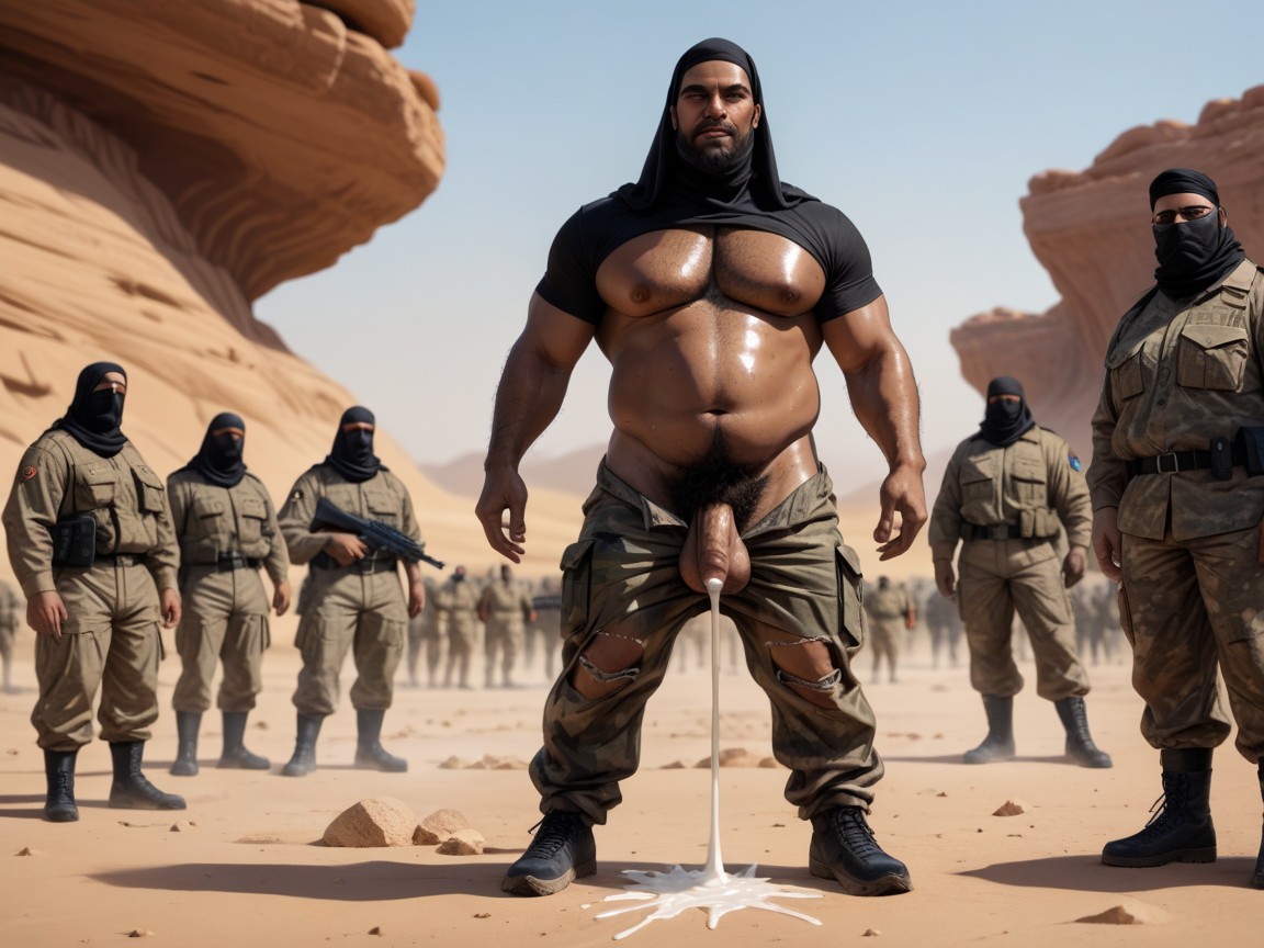 Tens Of Hairy Bearded Average Black Guys, Pants Down, Camouflage AI Gay Porn
