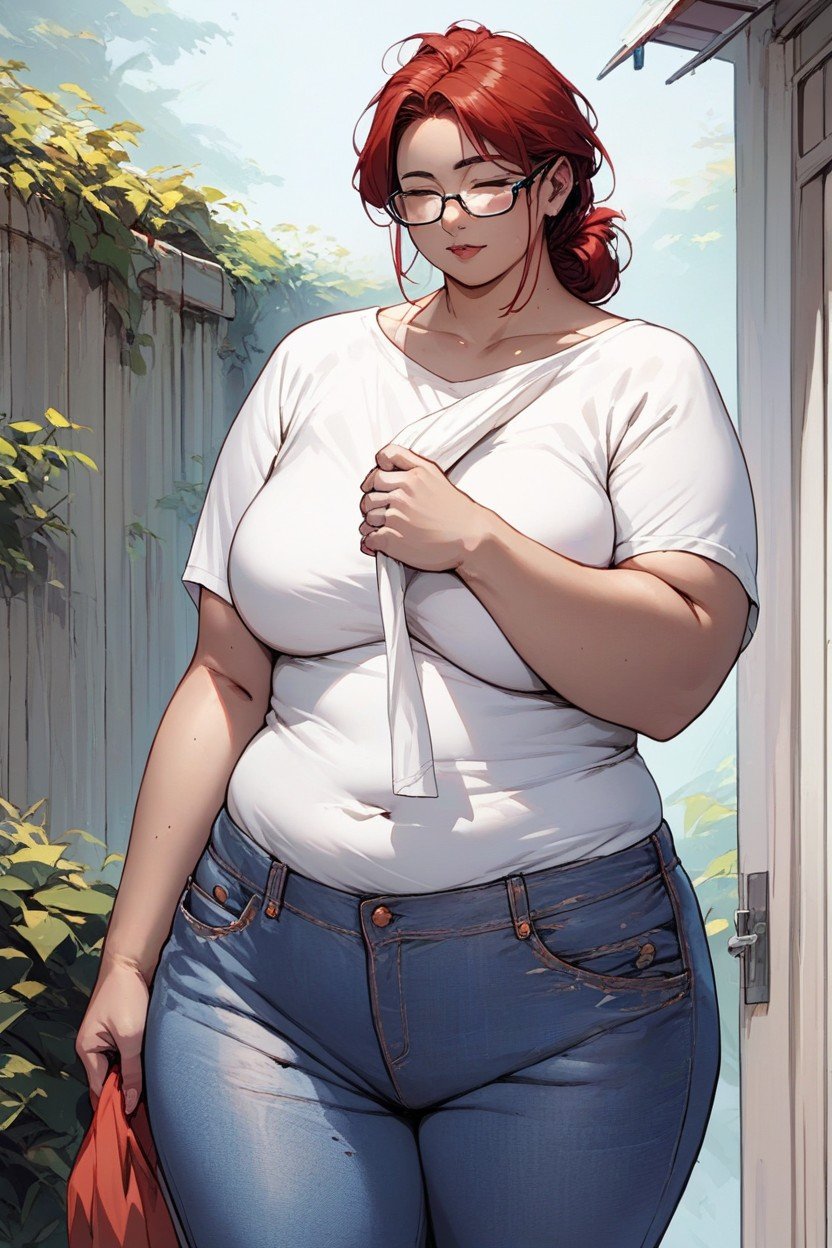 Red Hair, Medium Length, Oversized T-shirt Furry AI Porn