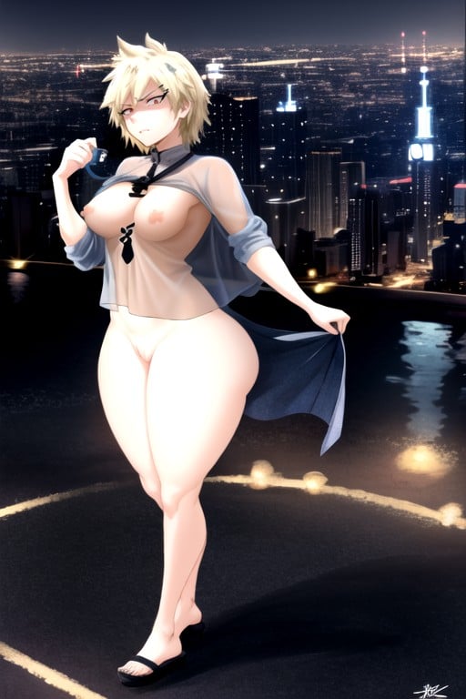 Bakugou Mitsuki (my Hero Academia), Telhado, Bunda Extremamente Grande Travesti IA Pornô