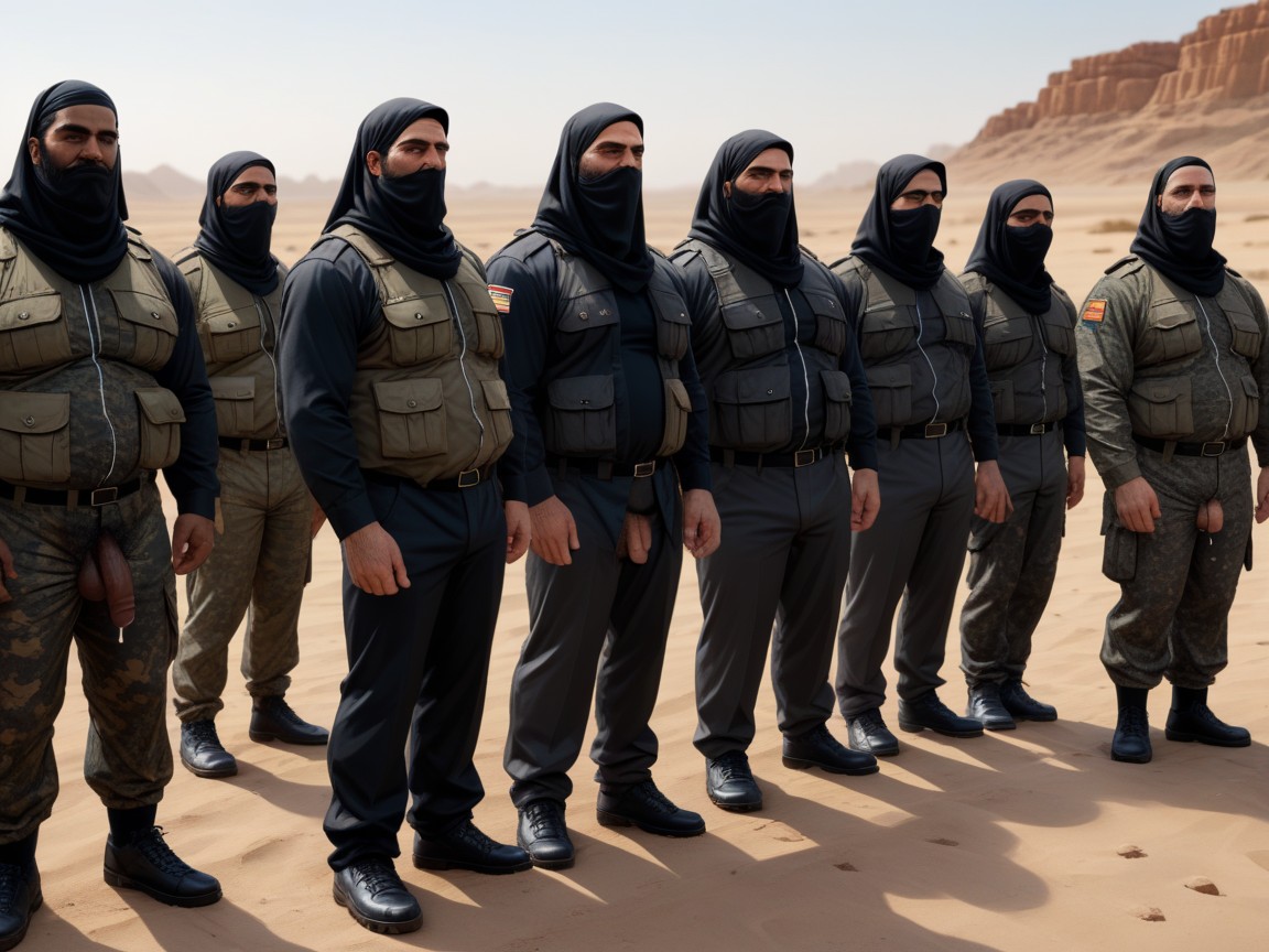 Black Hijab, Many Black Guys In The Background, Black Soldiers AI Gay Porn