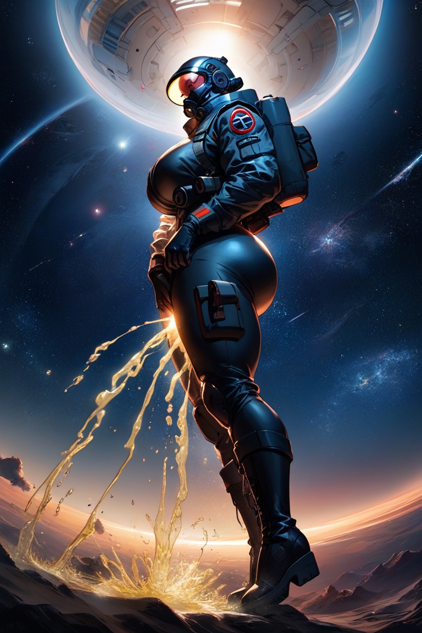 Drifting In Space, Outside The Spaceship, Blue Hair Porno IA Ebony