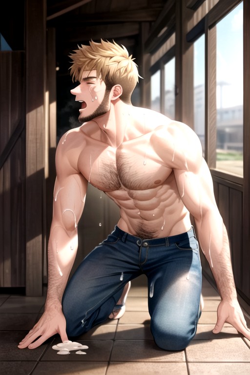 Full Body Shot, Cum Flying From Cock, Kneeling AI Gay Porn