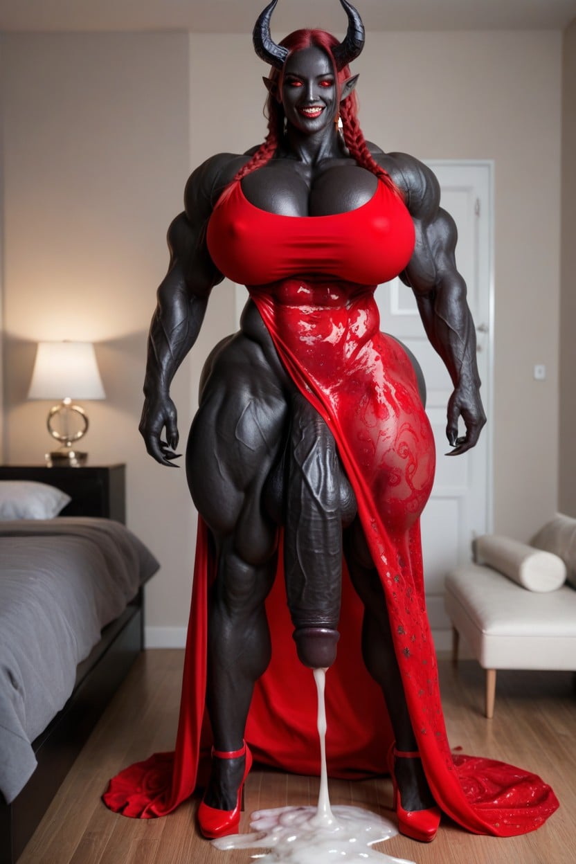 Muscular Veins, Red Nail, Black Cock Swollen To The Floor Shemale AI Porn