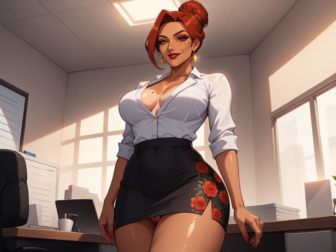 Statuesque Body, Luxury Office Background, Beauty Mark AI Porn