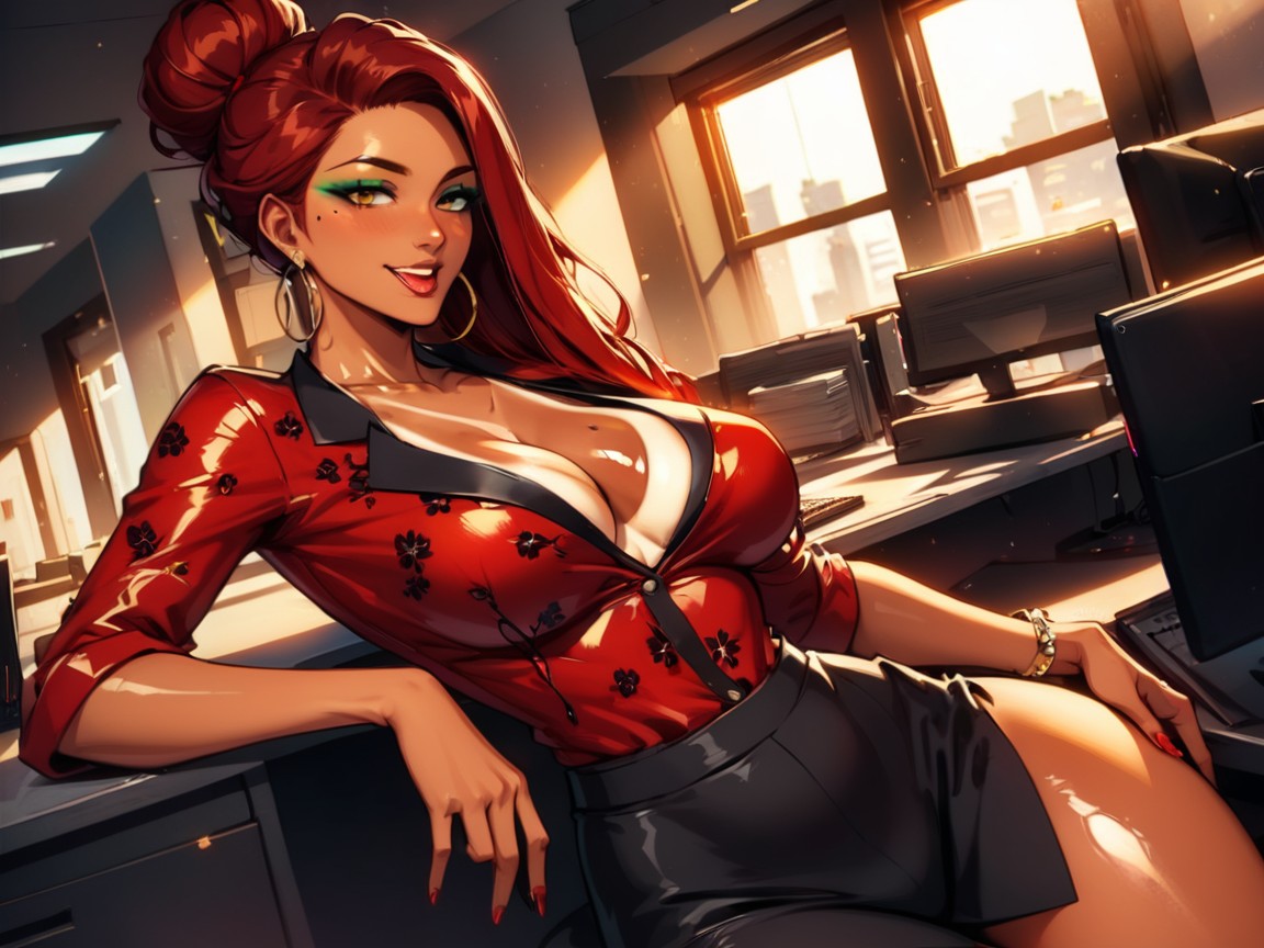 Office, Statuesque Body, God Rays Latina AI Porn