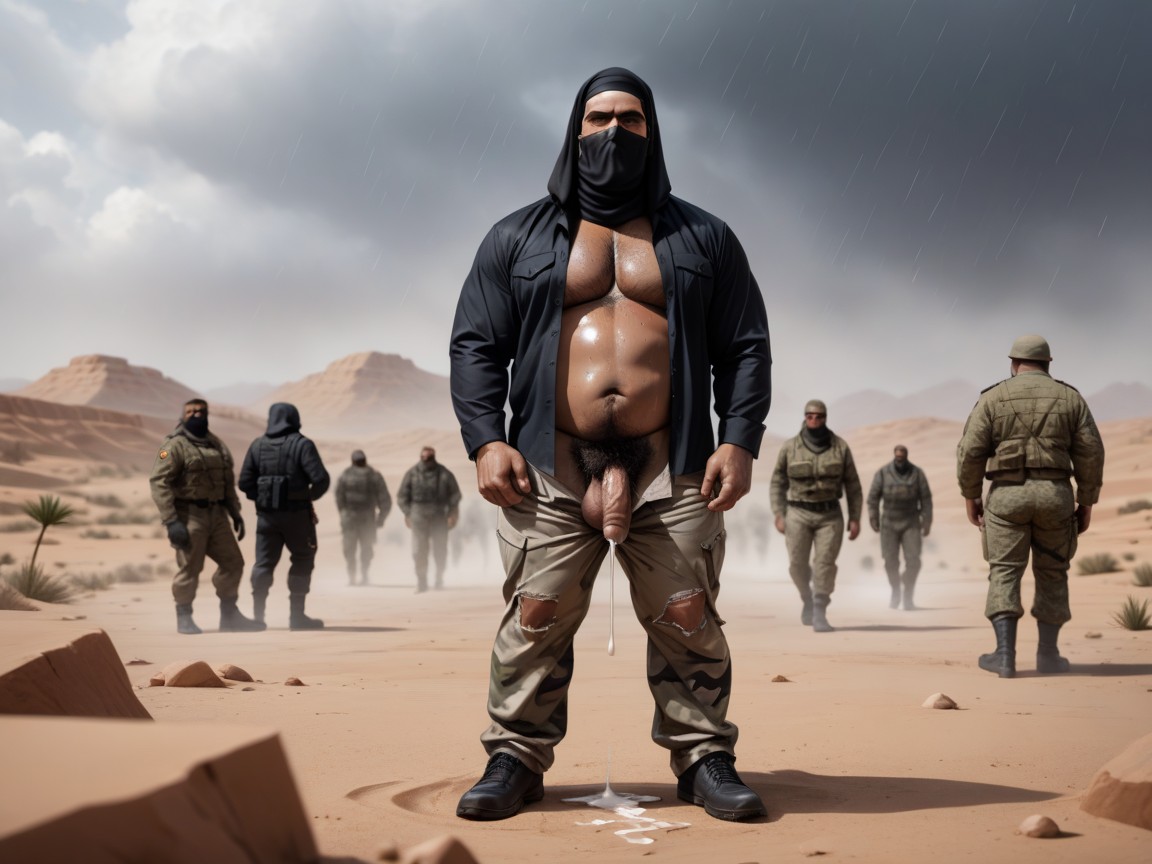 Showing White Underpants, Niqab, Many Black Guys In The Background AI Gay Porn