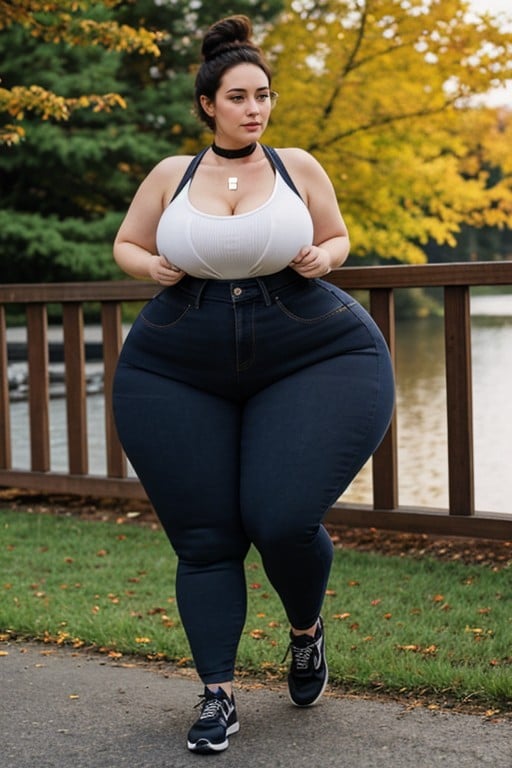 Wide Hyper Hips, Navy Blue Shirt, Shapely LegsHentai IA