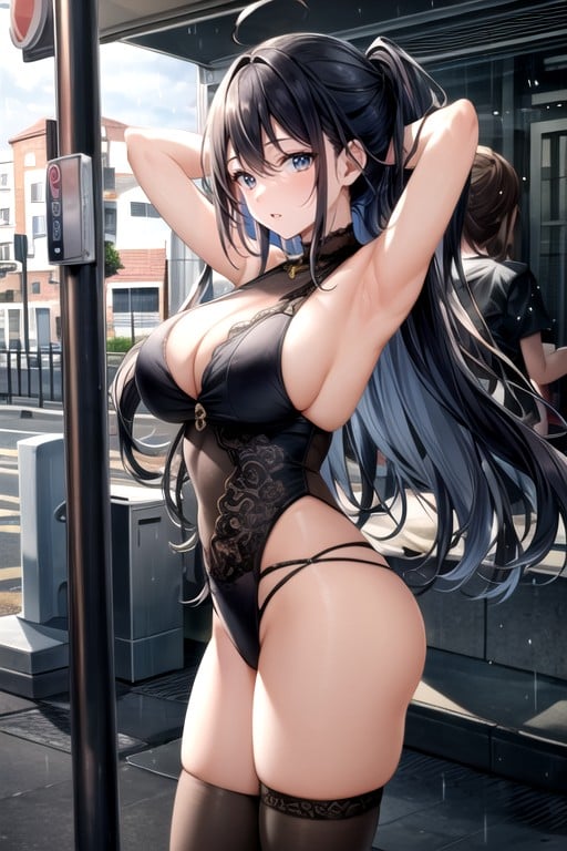 Sideboob, Bus Stop, Harem Hentai AI Porn