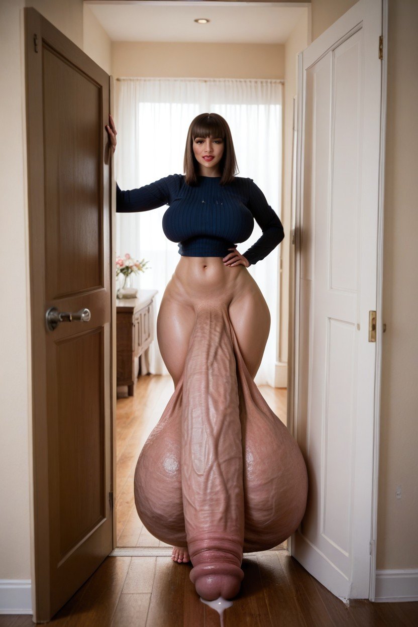 Standing, Hyper Balls, Hyper Flaccid Cock Travesti IA Pornô