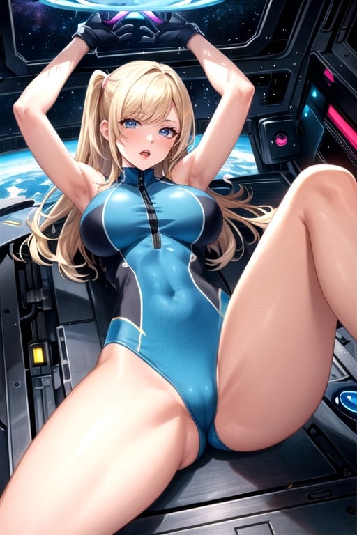 Samus From Metroid, Providing A Bottom View Her Body Is With A Bust Size Of, Featuring Red LipsPorno IA Hentai