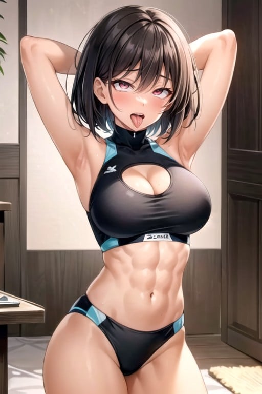 Ahegao, Arms Up, Black Hair Hentai AI Porn