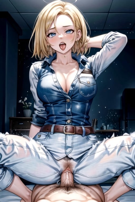 Android 18 (dragon Ball Z), Cheveux Blond, ChevauchementPorno IA Hentai