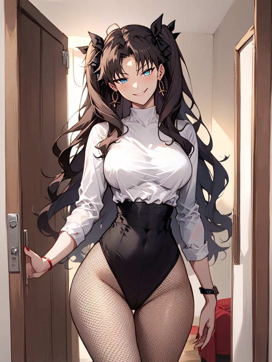 Looking At Viewer, Rin Tohsaka Fate Anime Clothes Outfit, Messy Hair Hentai AI Porn