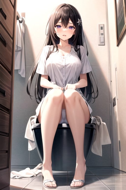 Pissing In Panties Sitting On Toilet Desperate Pee Through White Panties With Confused Face Wetting Panties Hentai IA pornografia