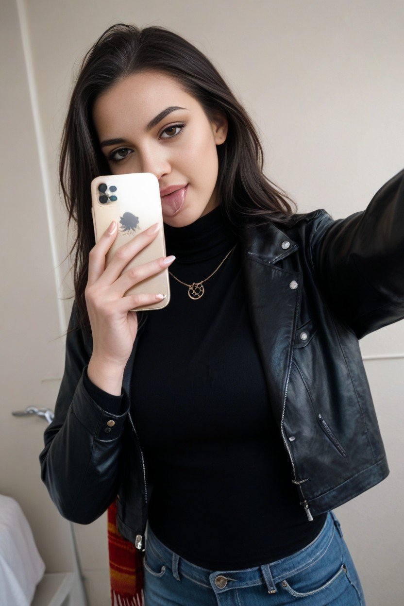 Black Hair, Jeans, Jacket Shemale AI Porn