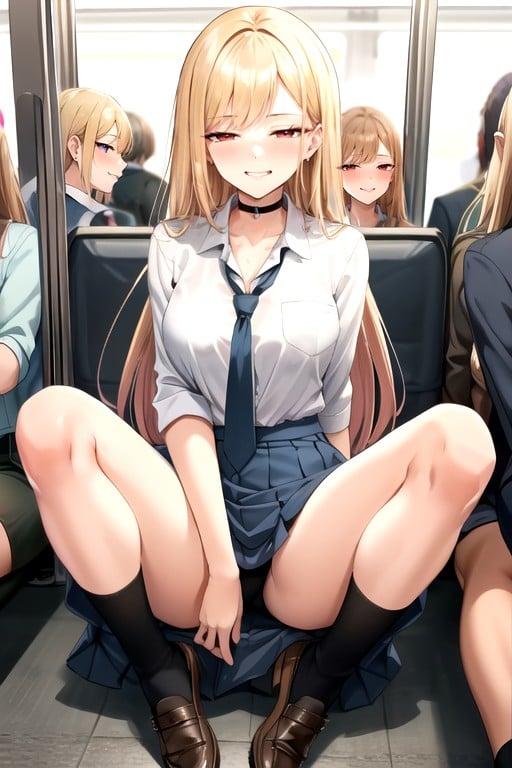 Many People Around, Sitting Down Legs Spread, Train Hentai AI Porn