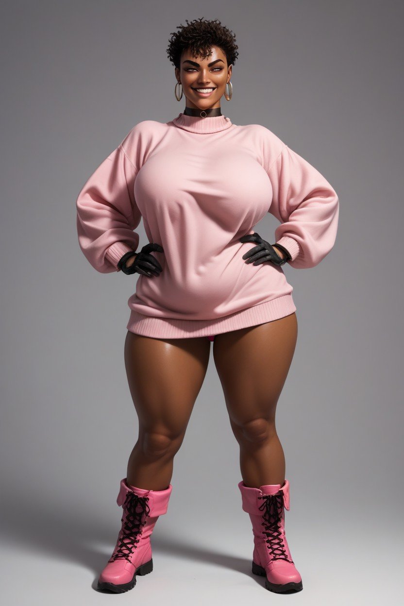 Makeup, Hands On Hips, Pink Combat BootsPorno IA transsexuelle