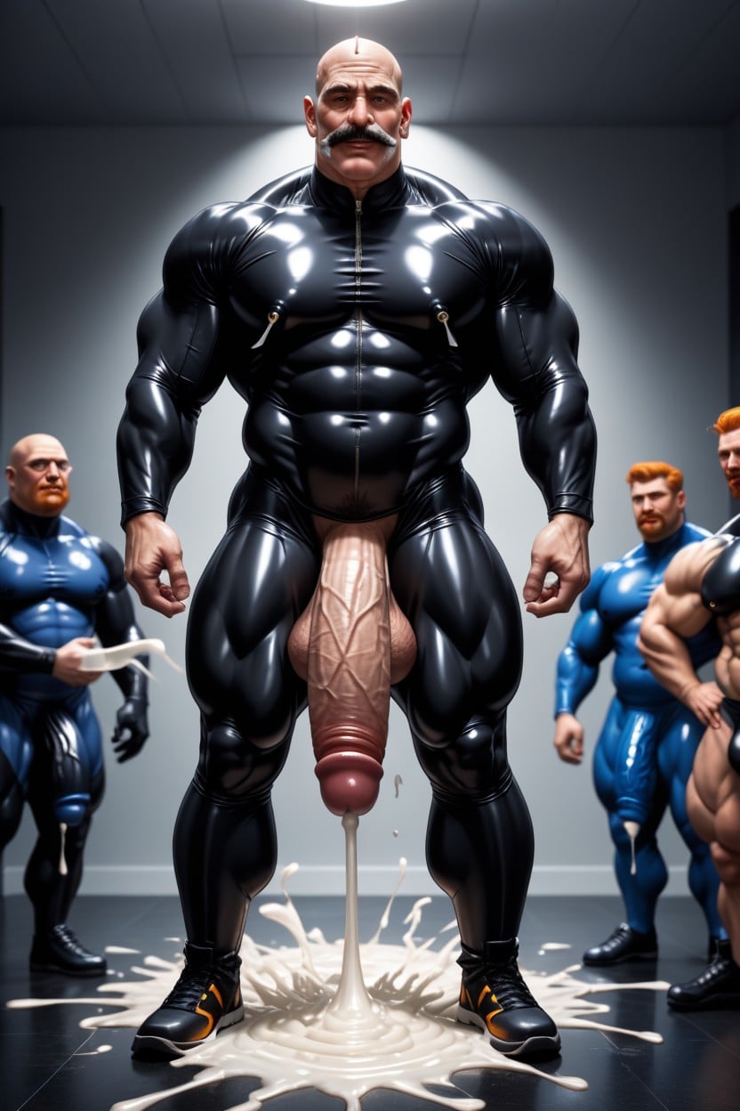 Gigantic, Full Body Black Latex Suit, Big Cock Coming Out Of Zipper AI Gay Porn
