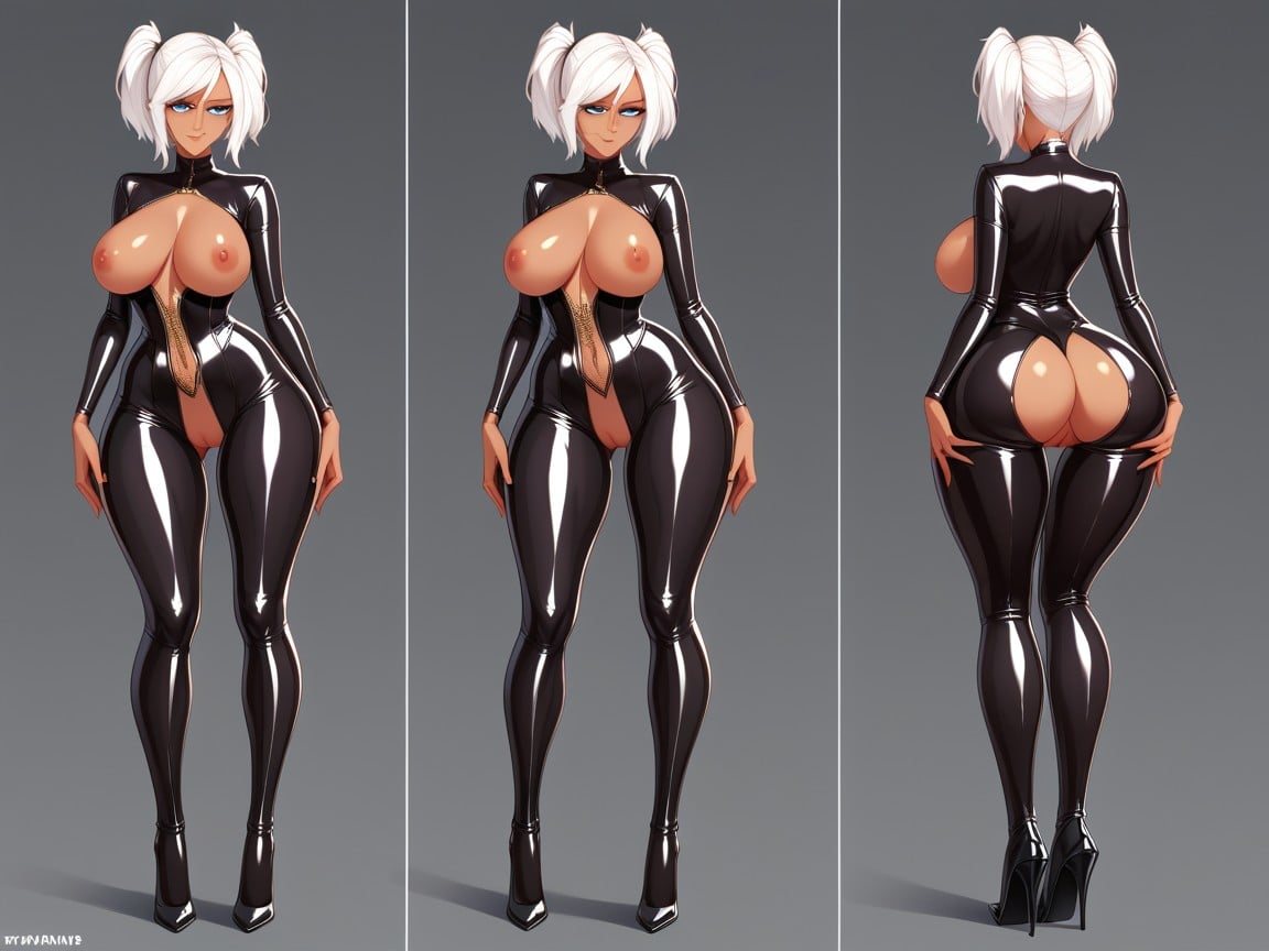 Crotchless Clothing, White Hair, Exposed Pussy Hentai AI Porn