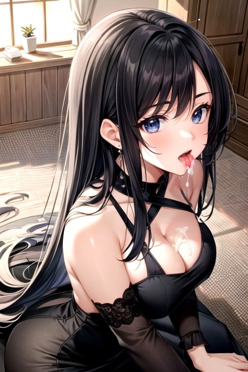 Black Hair, In A Room, Open Mouth Hentai IA pornografia