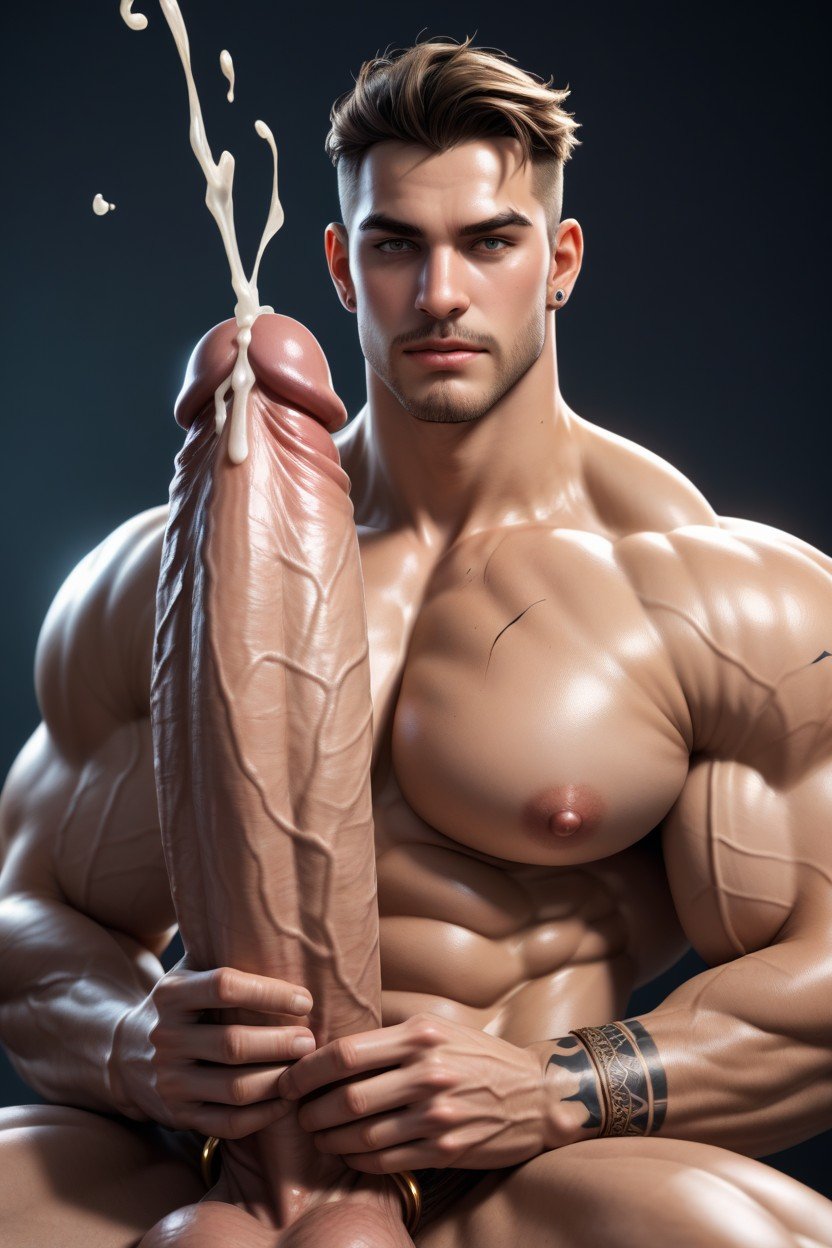 Huge Jaw, Long Muscular Neck, Masturbation AI Gay Porn