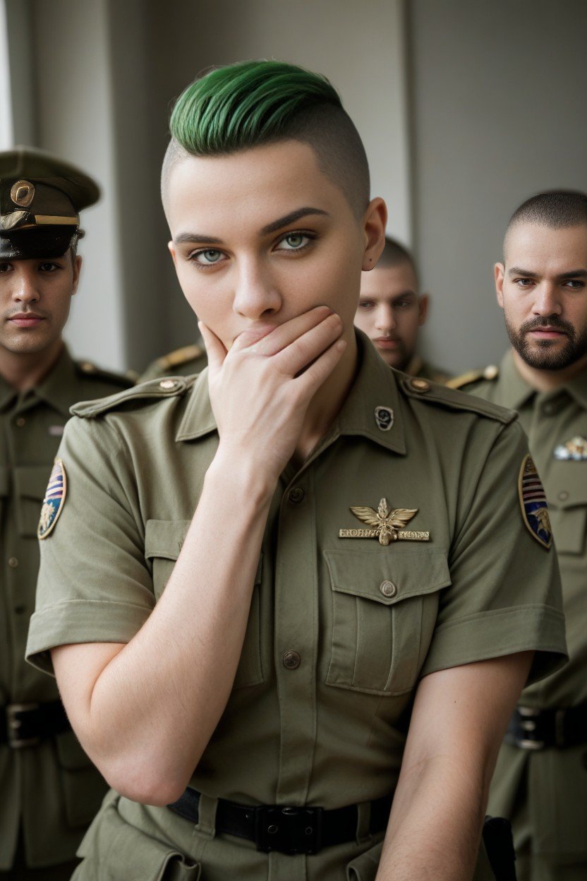 Yeux Verts, Coupe À La Mode, Manches CourtesPorno IA Gay