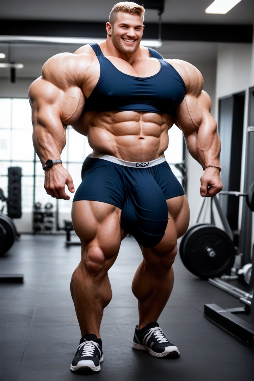 Full Body, Huge Bulge, Standing Up In Gym AI Gay Porn