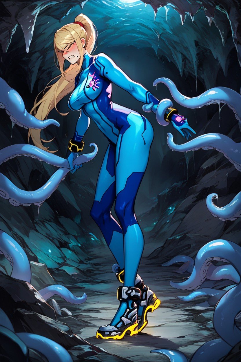 Tentacle Grabbing Samus, Blue Eyes, 마른 체형쉬메일 AI 포르노